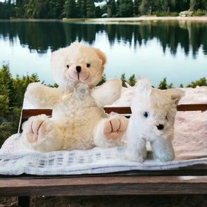 Cuddly Cousins Soft White Plush 12 in Bear Cub 7 in Puppy Dog Toys